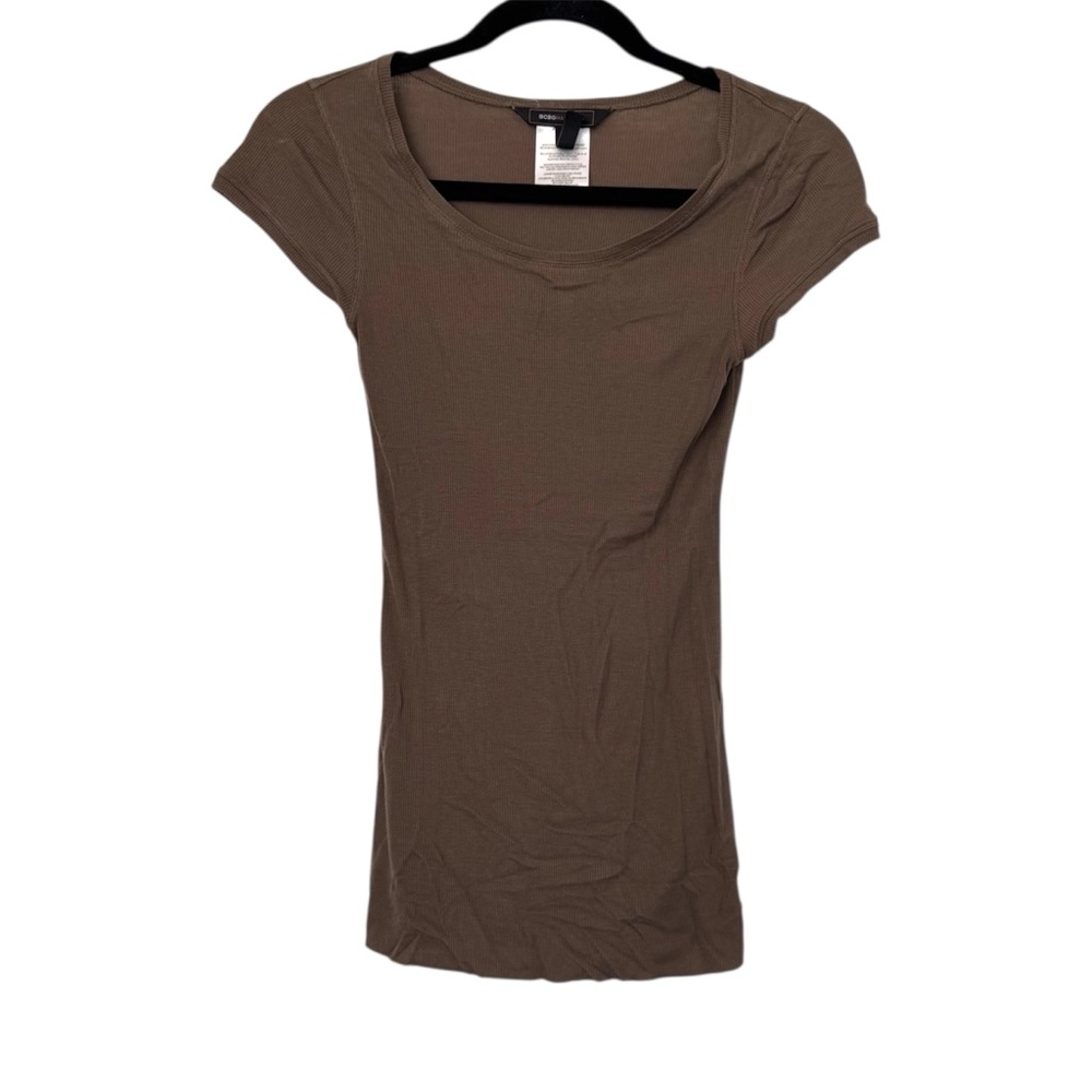 BCBGMaxAzria‎ Ribbed Short Sleeve Shirt Taupe